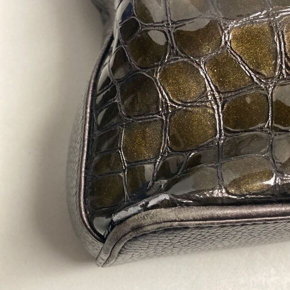 Brighton Women’s Embossed Croc Patent Shiny Leather Shoulder Bag Golden Brown - Picture 10 of 12